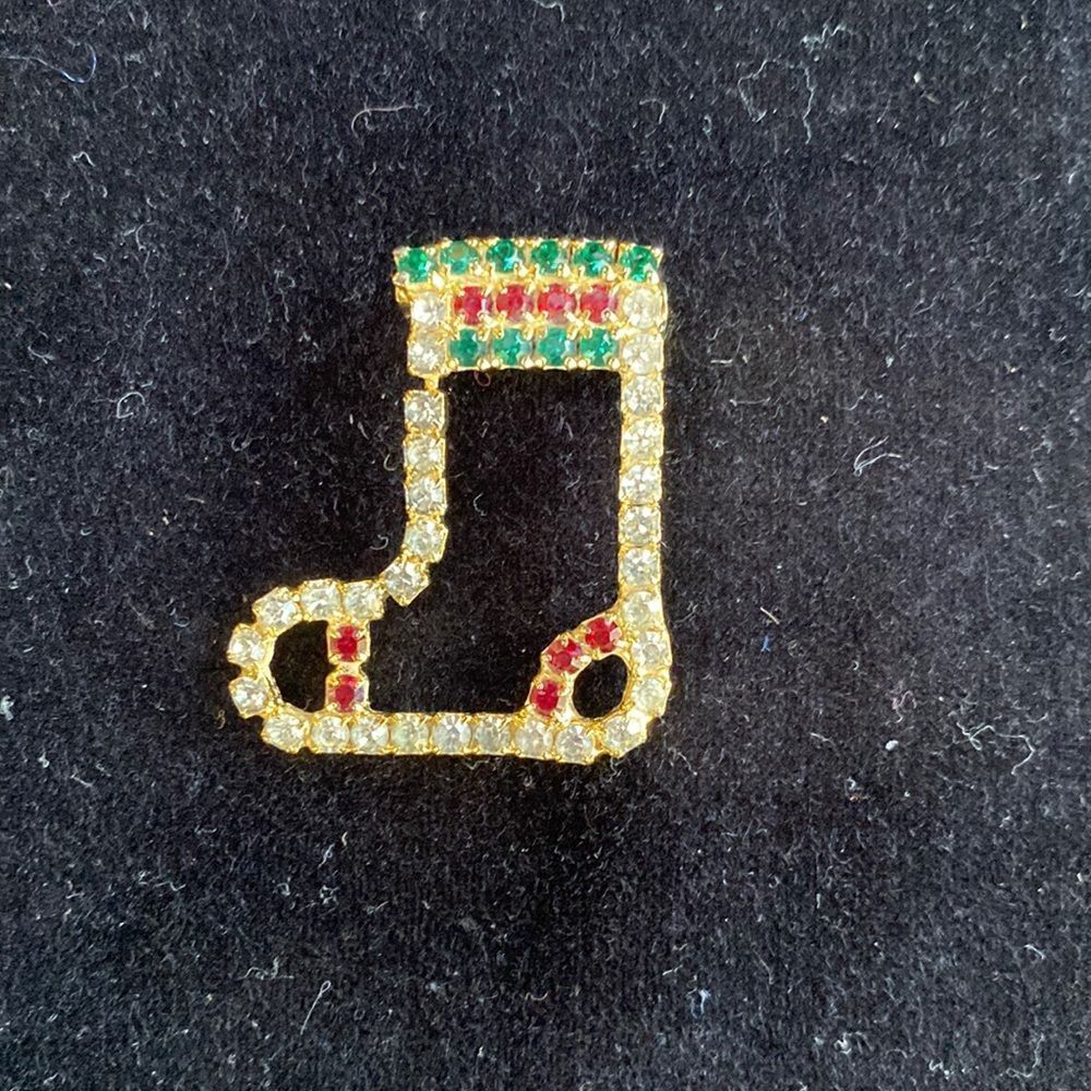 Christmas Stocking Rhinestone Brooch